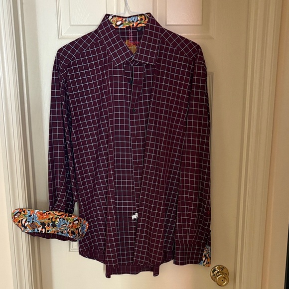 Robert Graham Burgundy Grid Pattern Shirt - Picture 1 of 3